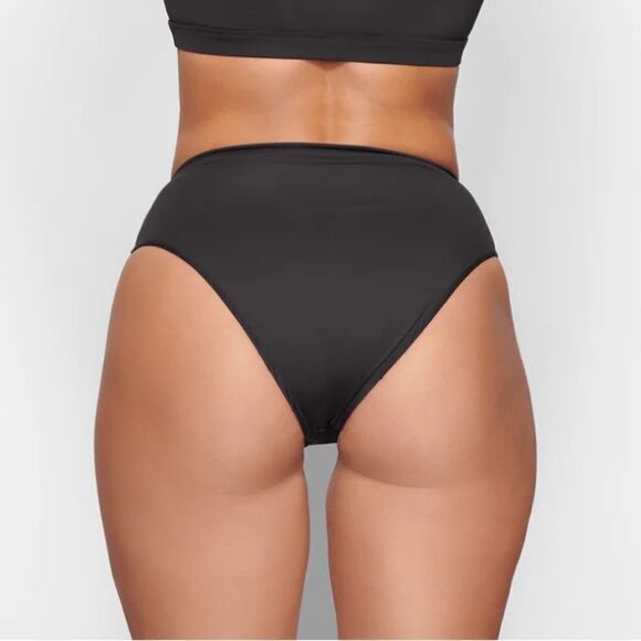 NWT SKIMS Recycled Signature Swim Mid Waist Bikini Bottom In Onyx Black - Picture 2 of 6